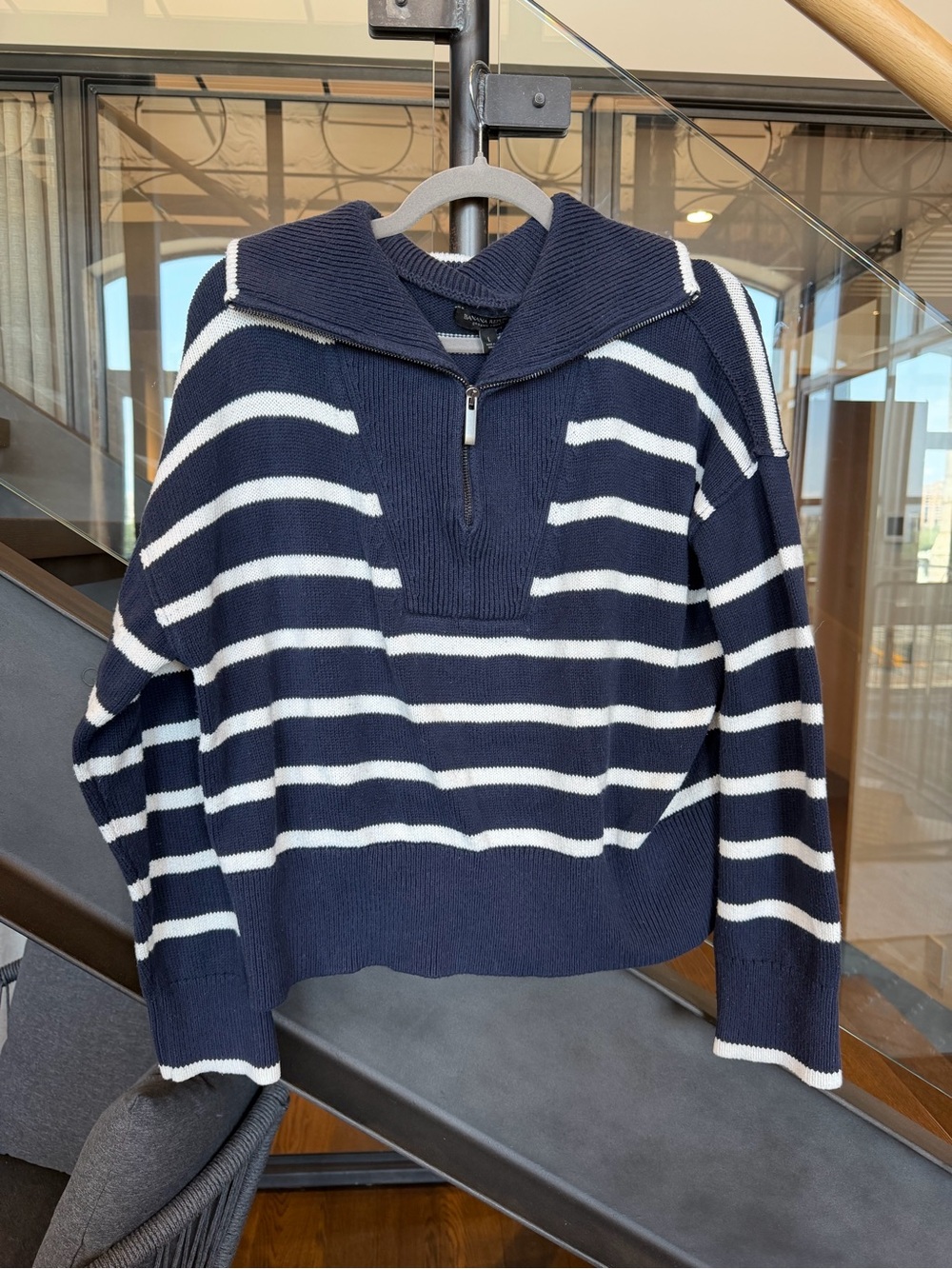 Banana Republic Navy & White Striped Half-Zip Sweater